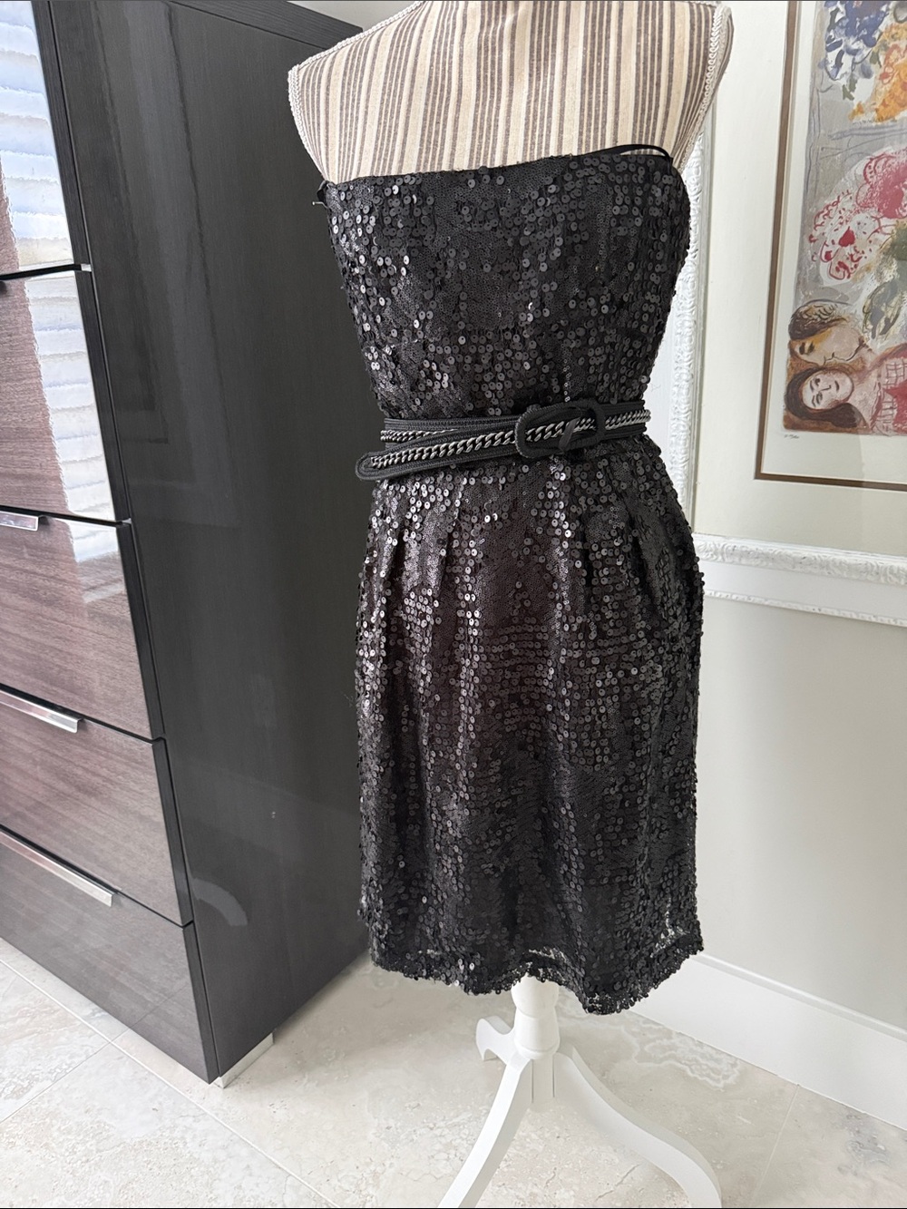 BCBGMaxAzria Black Sequin Strapless Cocktail Dress